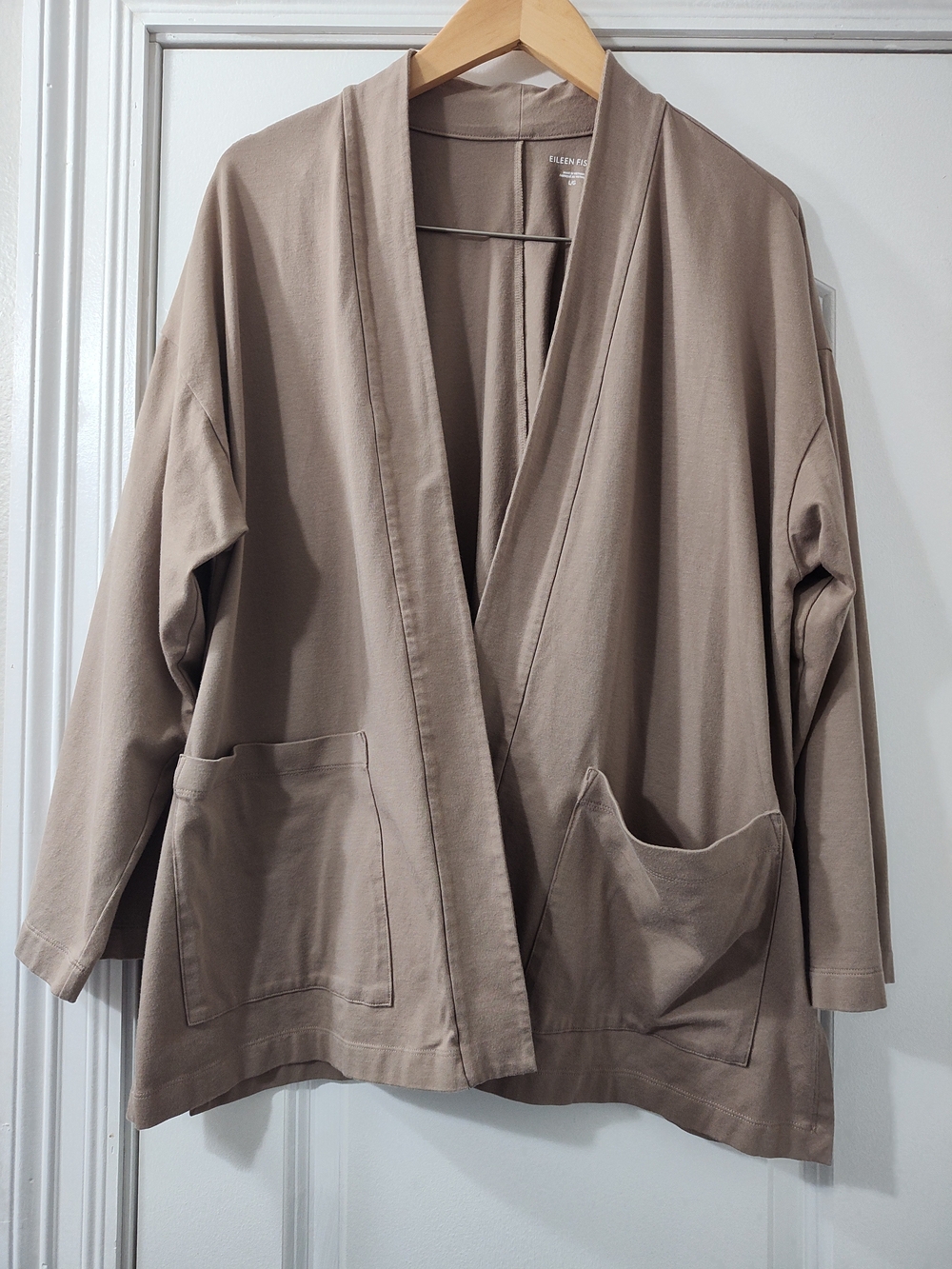 Eileen Fisher Driftwood Open-Front Pocket Cardigan Organic Cotton Granola Girl